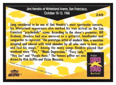 スティング スーパースターコンサートシリーズ 1992 Pro Set, Super Stars, #249 Historic Concerts, Jimi Hendrix | eBay