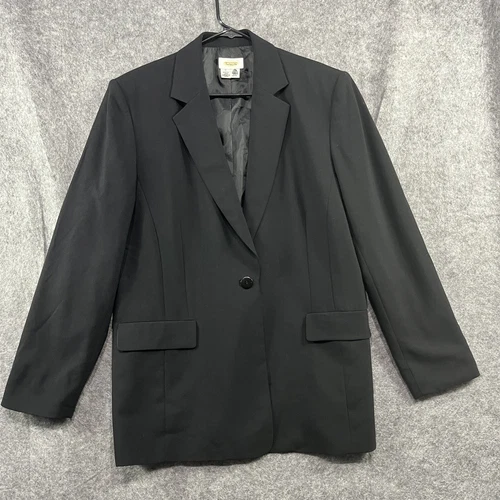 Talbots Womens Blazer Size 16 Black One Button Lined Wool Business Jacket