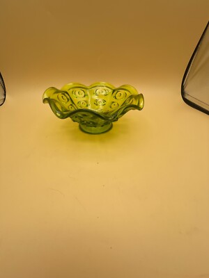 (13) Vintage Viking Green Glass Bullseye Ruffled Edge 6'' Bowl