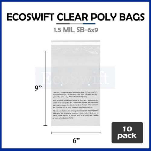 1-10000 6x9 EcoSwift sacchetti in polipolitecnica trasparenti autosigillante avvertenza soffocamento spedizione gratuita - Foto 13 di 78