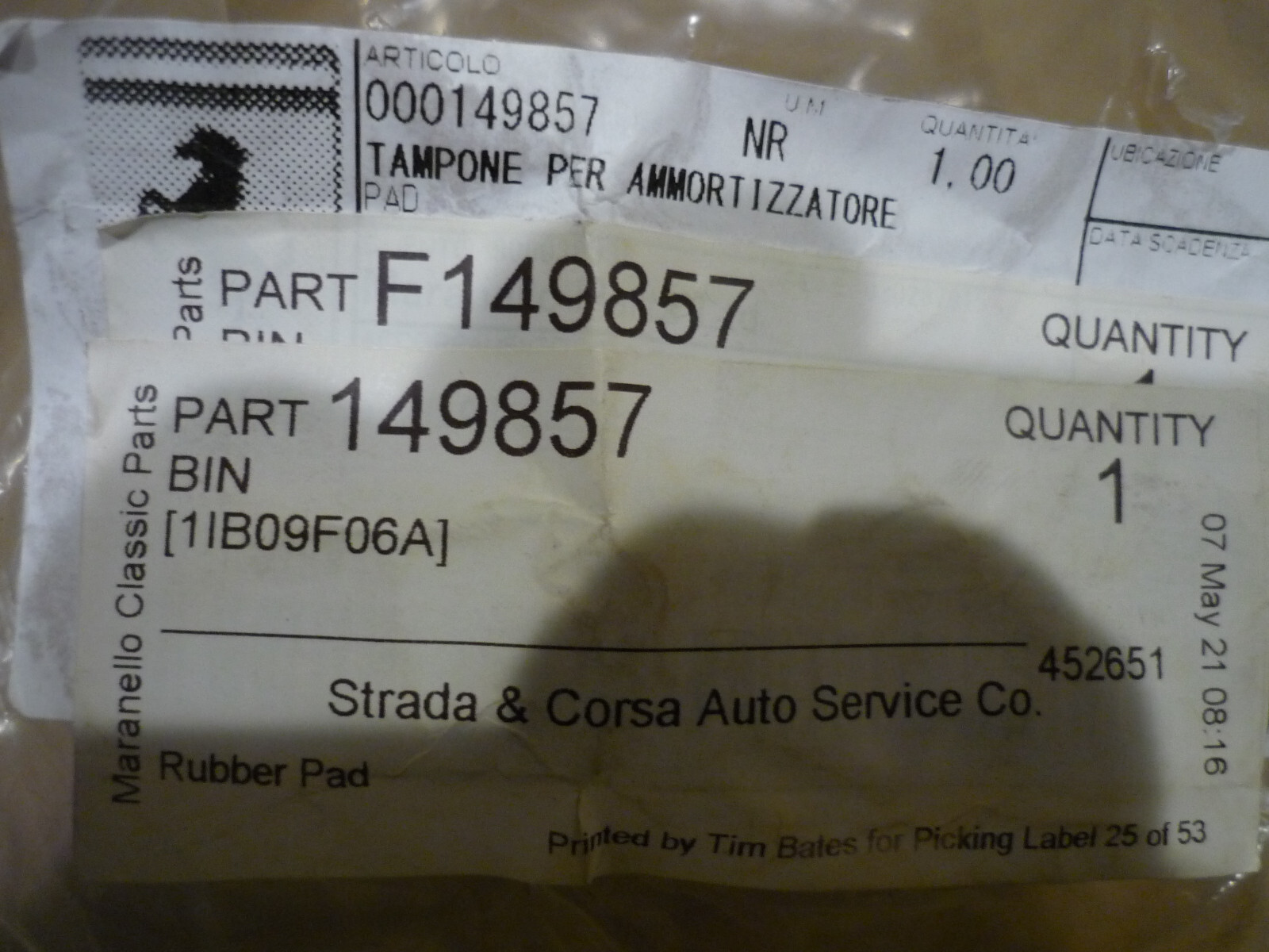 Ferrari 355,512,550 - Rubber Pad For Shock Absorbers - P/N 149857