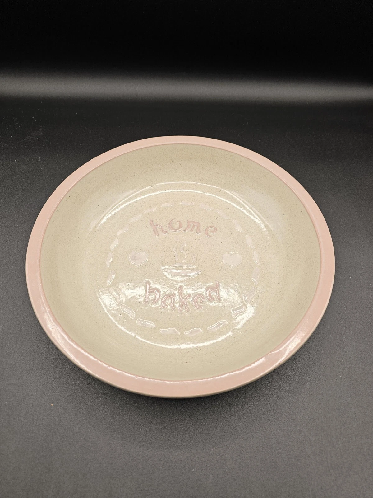 Vintage Deep Baking Pie Dish Signed Stoneware 1989 Embossed "home baked" 10"
