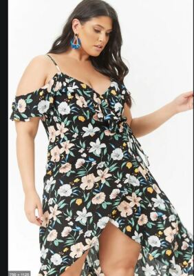 Forever 21 Plus Size Black Multi Floral Wrap Maxi Dress 0X | eBay