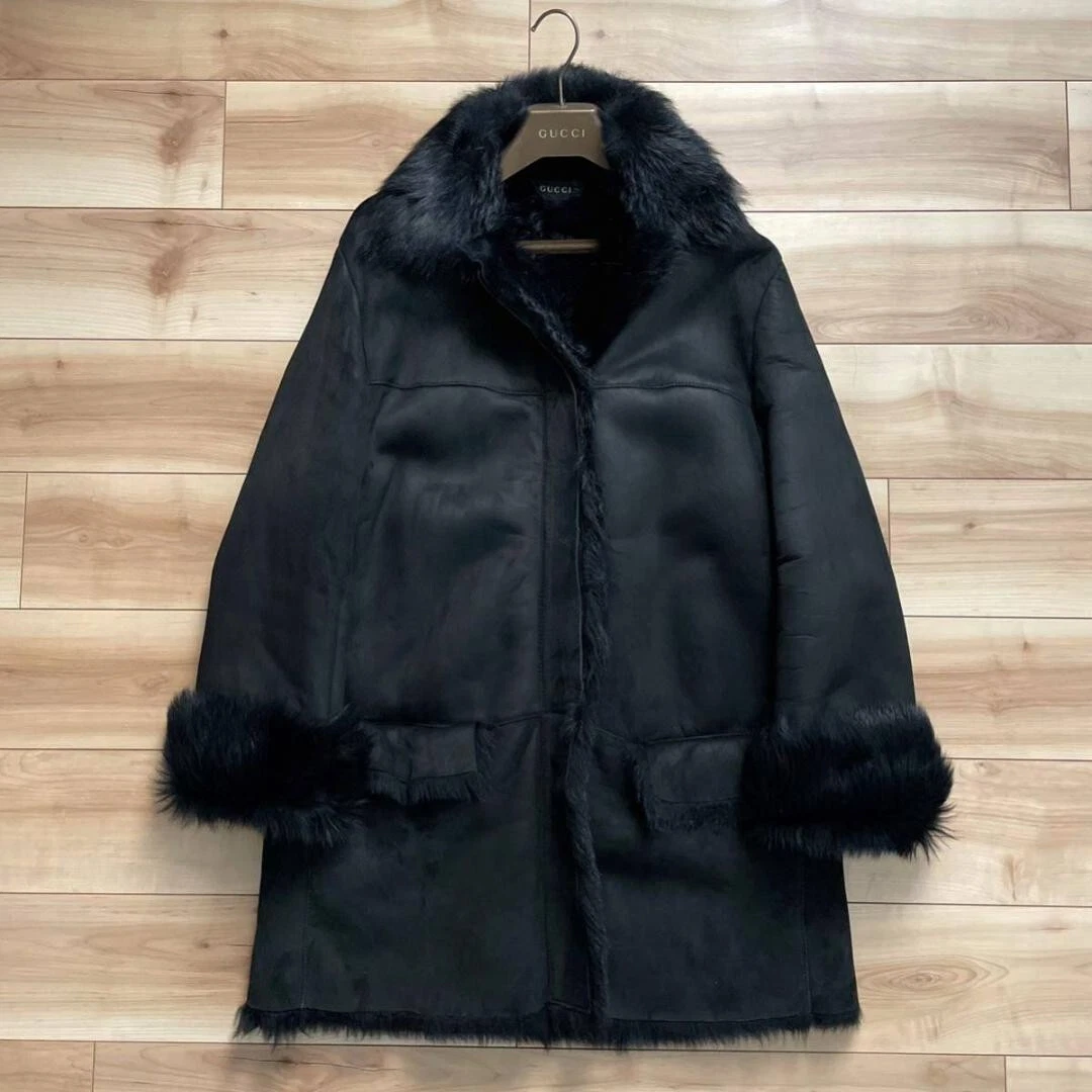 Cappotto Gucci Tom Ford Mouton nero anni 90 pelle di pecora vintage USA dalppone