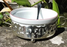 Vintage Dried Fruit Basket Peanuts Sheffield Ceramic Decorated Bramble Flowers