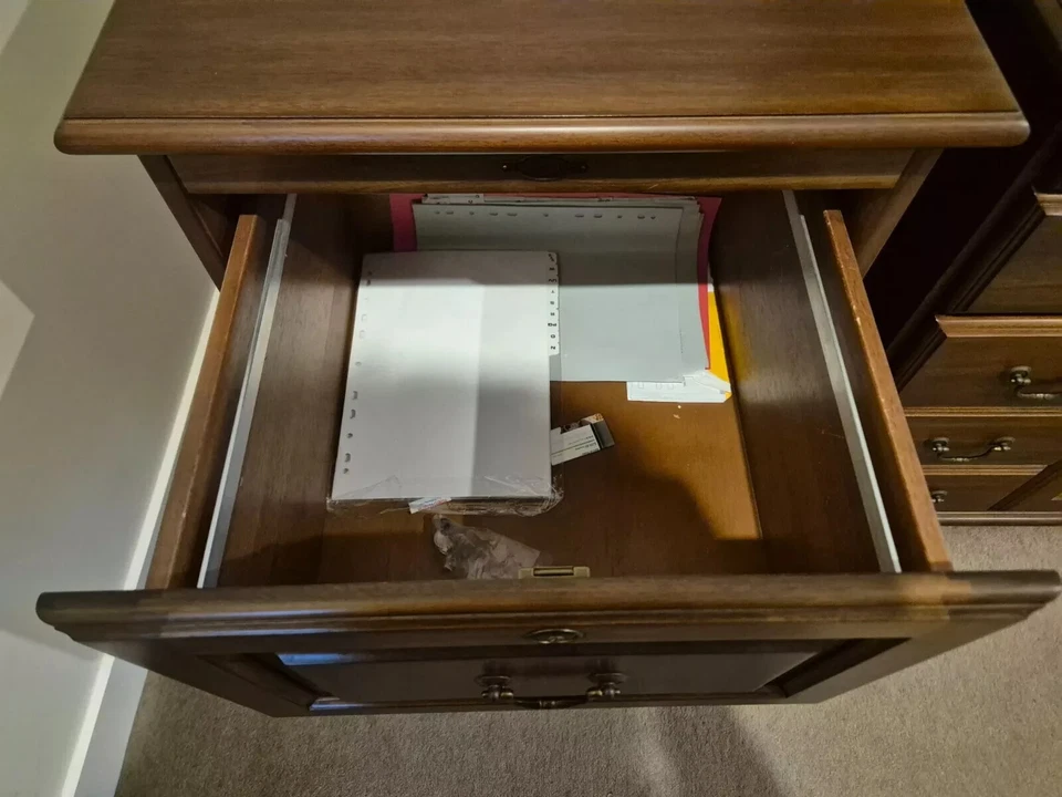 Filing Cabinet Two Drawers Timber & Veneer Dark Antique Style 75H 59D 55W - image 3 of 4