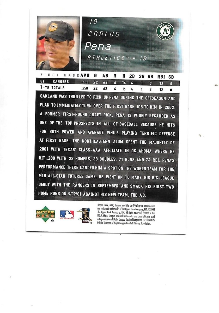 Carlos Pena 2002 Upper Deck MVP Baseball Card #19 Oakland