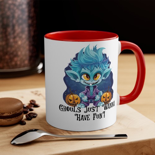 "Wanna Have Fun" Ghost Accent Mug, 11oz & 15oz, Gothic Halloween Coffee Cup - Picture 14 of 25