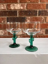 Vintage Cactus Cocktail Margarita Stemmed Libbey Glasses Green Stem