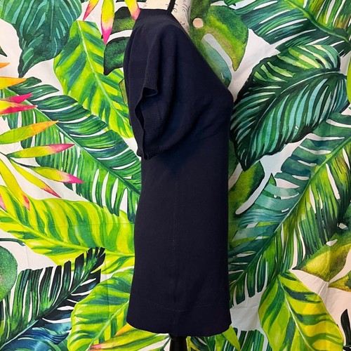 Nine West XS Navy Blue Pointelle Knit Short Dolman Sleeve Sweater Preppy Dress - Picture 6 of 12