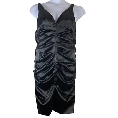 Vintage Dress Size Black Satin Ruched V Neck Blondie Nites Linda