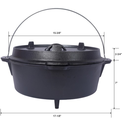 12Qt Pre-Seasoned Cast Iron Dutch Oven w/ Skillet Lid, Camping Deep Pot for BBQ - Picture 5 of 17