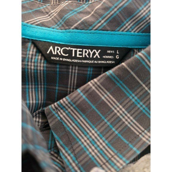 ARC'TERYX Size L Peakline plaid gray and blue short sleeve lightweight shirt thumbnail 3