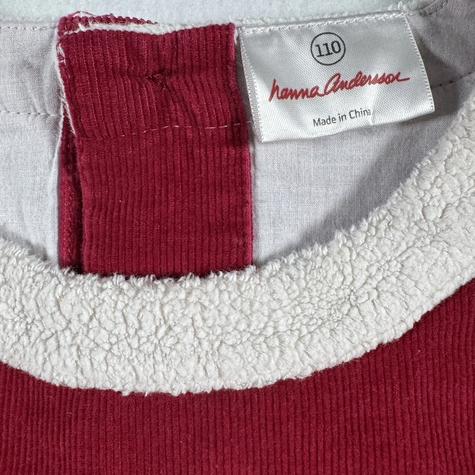 Hanna Andersson Red Corduroy Holiday Dress Girls 110 (5y) Faux Fur Snowflakes - Image 3 of 4