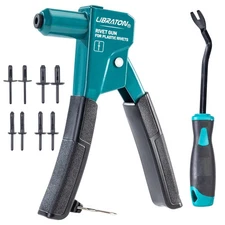 LIBRATON Plastic Rivet Gun Kit, 90 Degree Angle Hand Riveter with 40 Nylon Ri