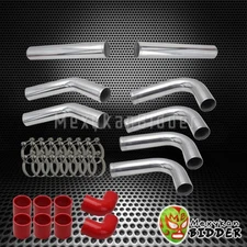 2.5" DIY 8 PC ALUMINUM FMIC TURBO INTERCOOLER SILICONE PIPING KIT POLISHED/RED