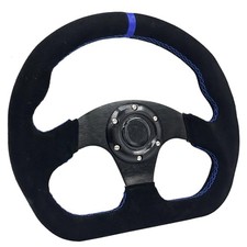 13" Blue Stripe Sim Racing Steering Wheel Suede Leather Wrap blue