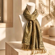 Pashmina Scarf Shawl Olive Green Black Gold Shimmer 45 Silk 55 Pashmina India