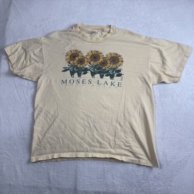 VTG Moses Lake Washington Sun Flower Yellow Short Sleeve Graphic Shirt Men's XL