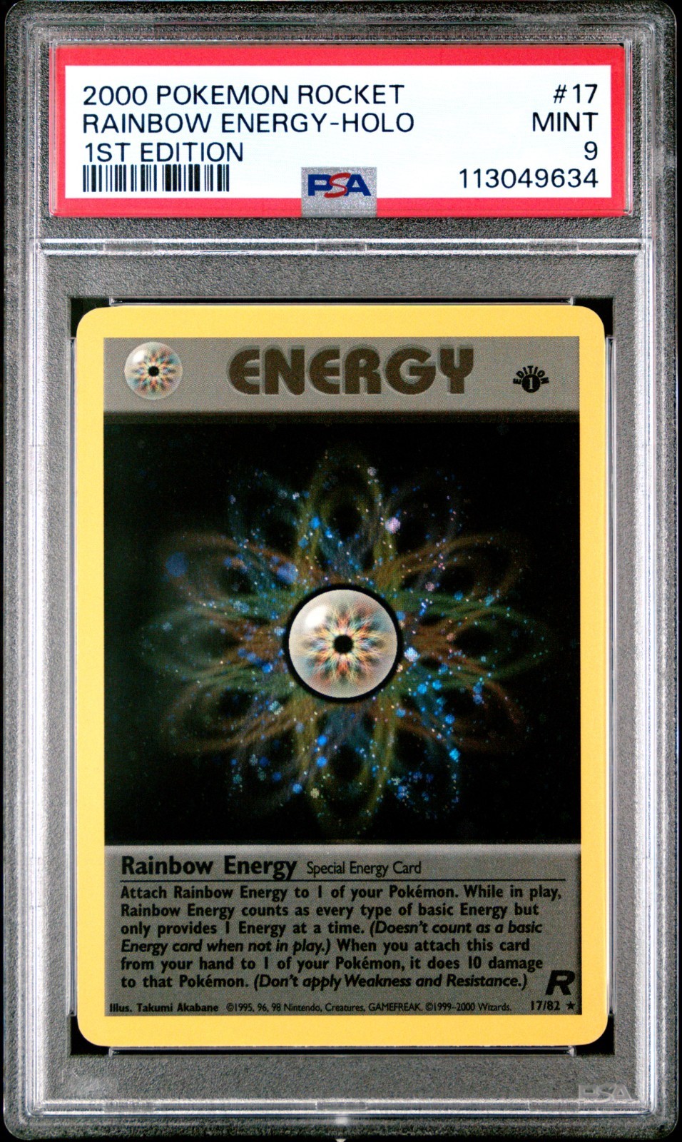PSA 9 MINT Rainbow Energy 17 Team Rocket 1st Edition Holo Pokemon Card