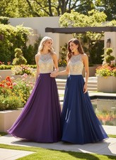 Navy Long Dress Size 18 Beaded Prom Dress Chiffon Party Dress Holiday Gown