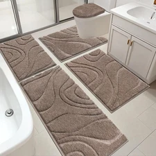 HEBE Bathroom Rugs Sets 5 Piece, Soft Absorbent Microfiber Bath Mat for Bathr...