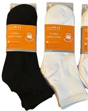 Cotton Sport Cushion Socks 12 Pairs White  Black, Size 10-13, Shoe Size 7-13
