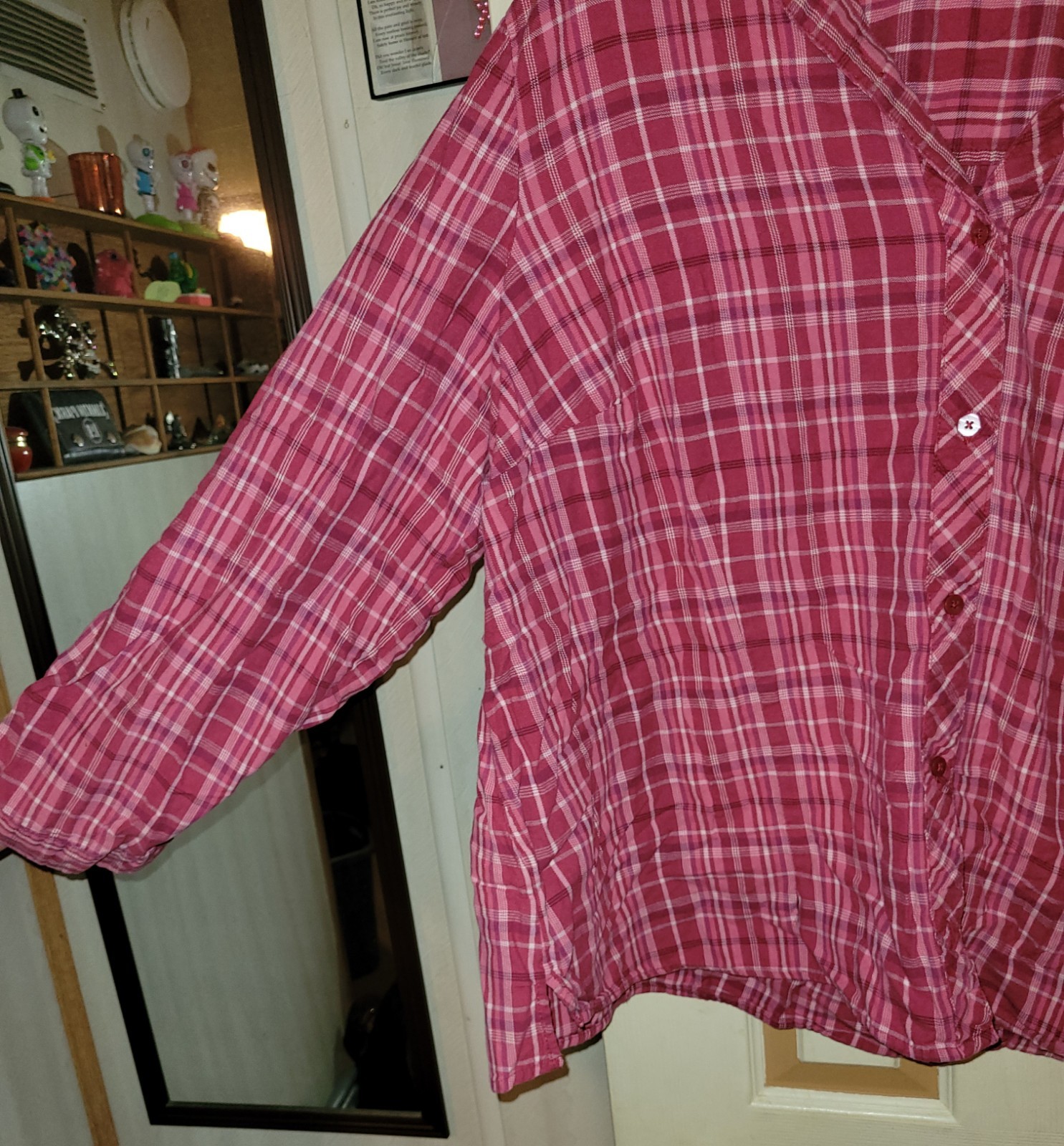 Pink Checkered Pattern Long Sleeve Button-down Sh… - image 2