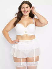 NEW LANE BRYANT CACIQUE WHITE FRILL LACE GARTER SKIRT SZ 14/16