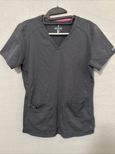 Med Couture Touch 3 pocket Gray Scrub Top Women's Short Sleeve V Neck / Small