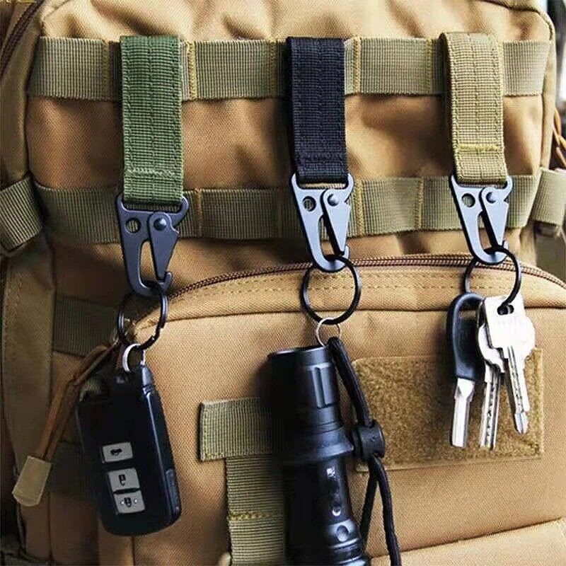 Outdoor Tactical Keychain Carabiner Buckle Hook Molle Webbing Backpack Belt Clip