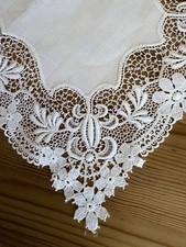 Lovely Vintage Cotton Table Centre/Topper Raised Schiffi Emb Lace Edge 19” x14”