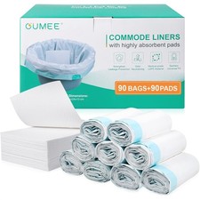 Commode Liners with Absorbent Pads, 90 Bedside Commode Liners and 90 Pads for...