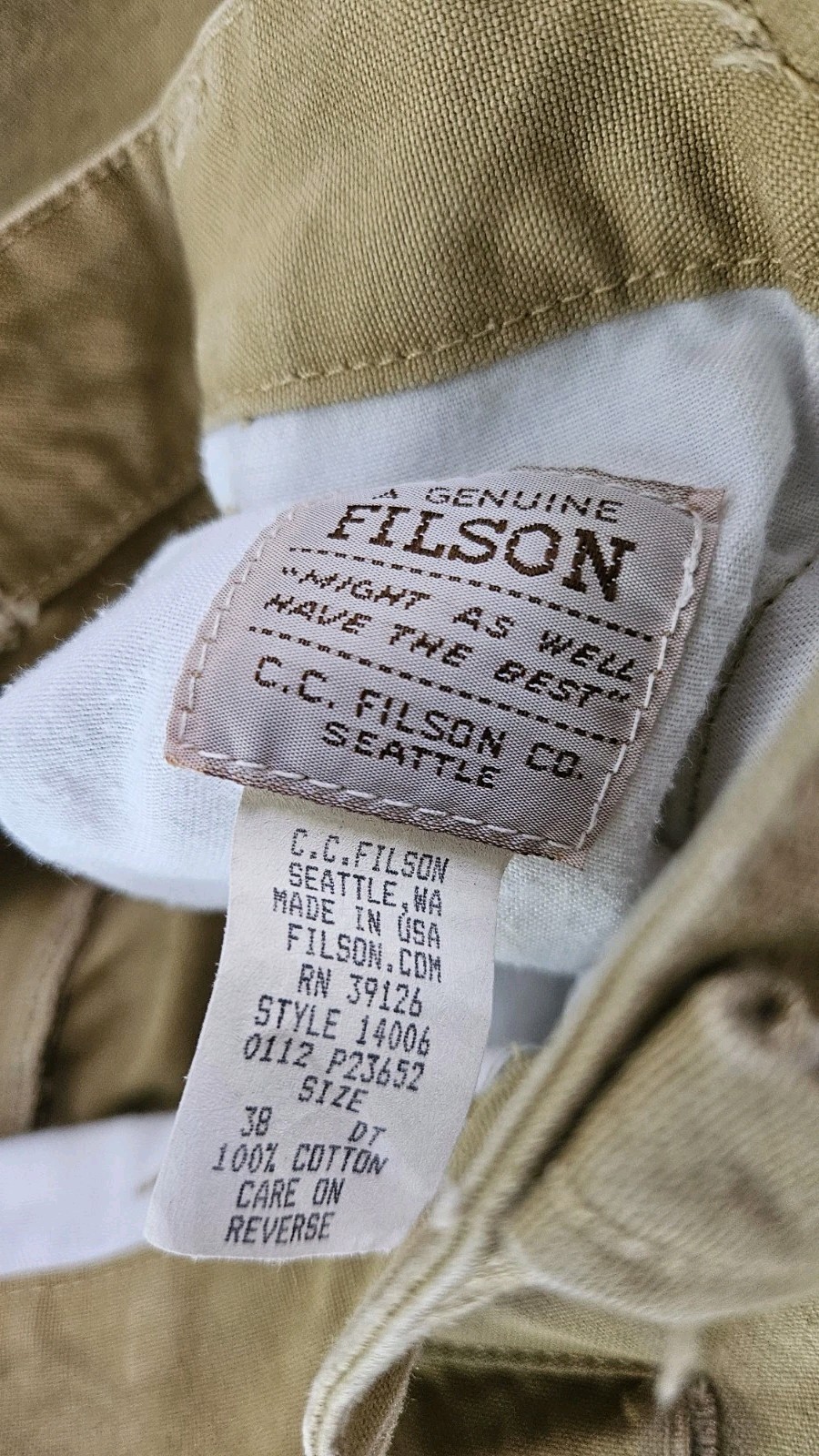 Old Filson Vintage CC Filson Style 79 Pants Made in USA Khaki Canvas Workwear Men ...