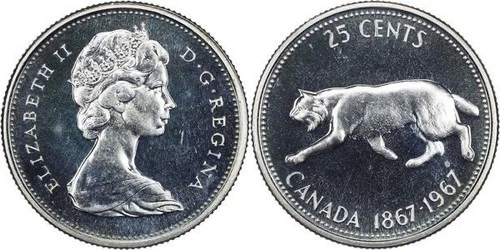 1967 Canada Centennial Silver Quarters (.800 Fine)  Bobcat Design nice condition