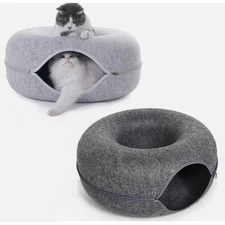 Cat Tunnel Bed Cave Interactive Cat Bed Donut Tube, Scratch Resistant 20x20x9''