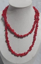 High Quality Irregular Chip Shaped Red Coral Bead Necklace Long Length 86cm