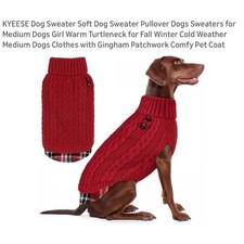 KYEESE Red Dog Sweater Cable Knit Turtleneck Gingham Patchwork XXL 35-60lbs