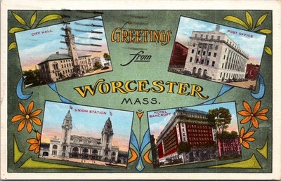 Multi Views, Greetings from Worcester MA c1936 Vintage Postcard Y76