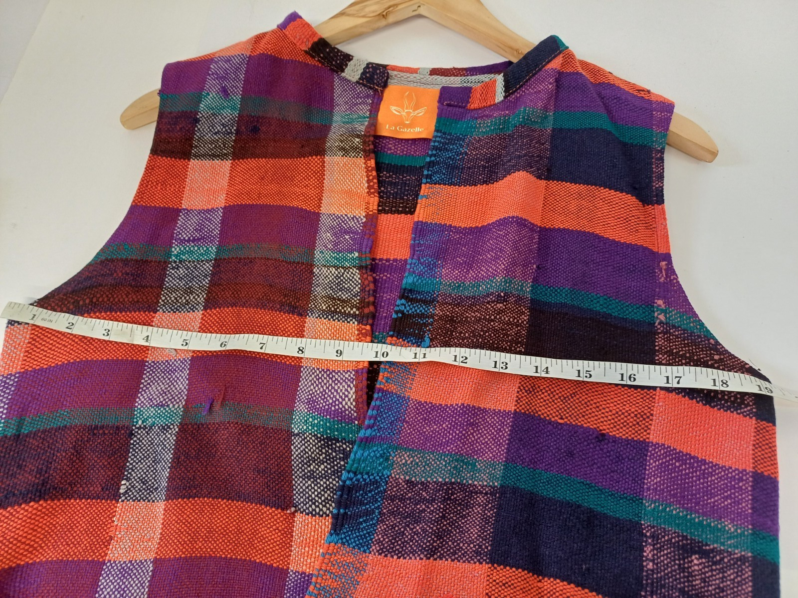 La Gazelle Fringed Multicolour Plaid Waistcoat Gilet One Size Approx M Artisan image 9