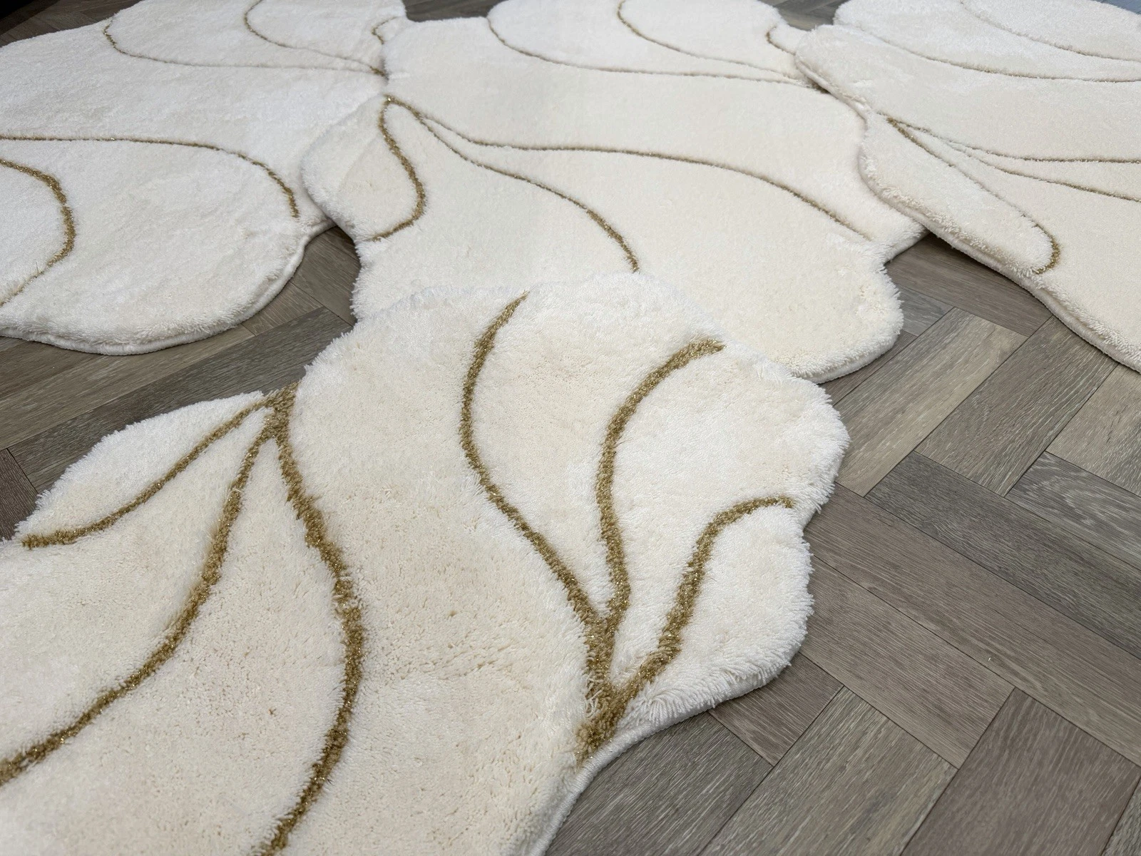 ROMANY GYPSY WASHABLES GERMAN MATS TOURER SET OF 4 RUGS CREAM/GOLD 30mm THICK