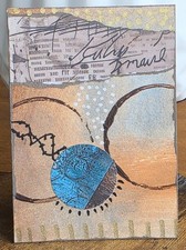Original ACEO Mixed Media Abstract Art Card Soft Blue Circle Vintage Collage OOA
