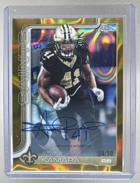 Alvin Kamara 2025 Topps Chrome #BA-AK Gold Lava Refractor Auto /50