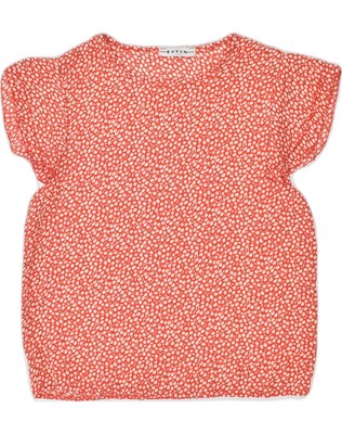VINTAGE Damen Bluse Top UK 12 Medium rot Blumen Polyester JR06