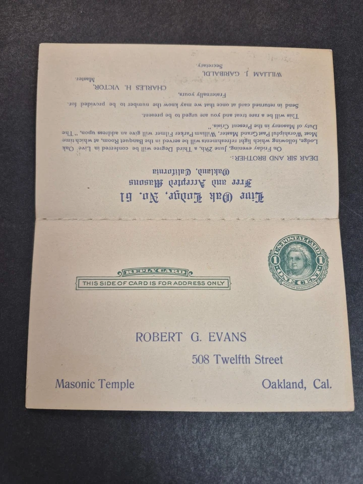 US stamp UY6,  Reply Card Attached. Live Oak Lodge  (JST62 - Image 3 of 4