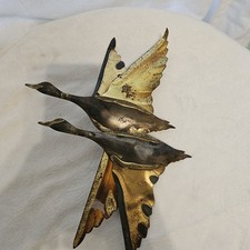 Vintage MCM Flying Ducks Geese Tin Copper Brass Metal Welded Wall Hanging AS IS