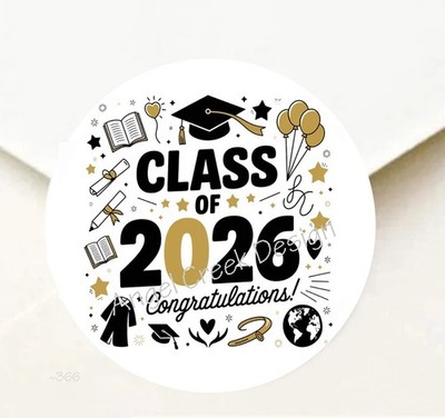 CONGRATULATIONS CLASS OF 2026 STICKERS LABELS GRADUATION FAVORS ENVELOPE SEALS