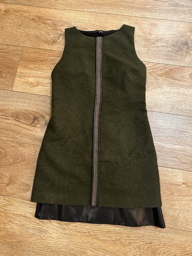 Fendi Green Wool and Leather Mini Dress Size IT 42 US 6 Made I Italy