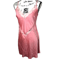 Victoria  s Secret Lace Inlay Mini Slip Dress Chemise Size M Pink Romantic Fairy