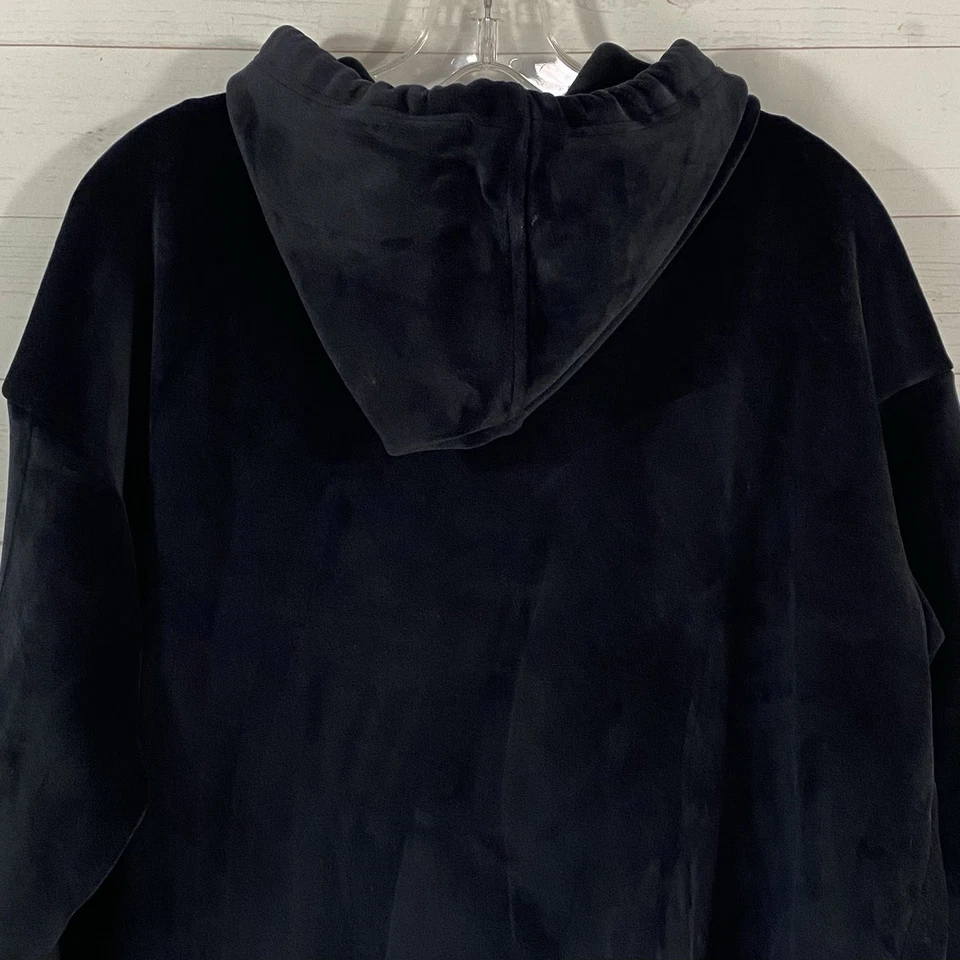 Sudadera con capucha de terciopelo negro para mujer XL arte para usar gato/hueso de pez ribete acanalado Foto 4 de 4